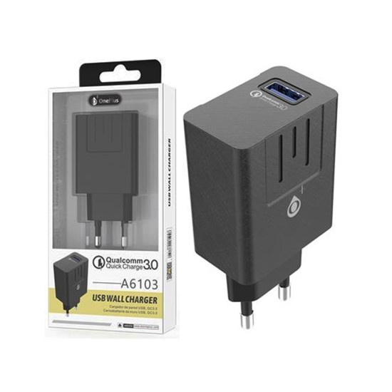 Carregador Doméstico OnePlus A6103 QC3.0 Carregamento Rápido 1 USB 3.1A Preto